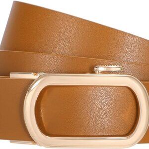 Women Leather Ratchet Belt for Jeans with Gold Buckle Width 1.2" Perfect Fit